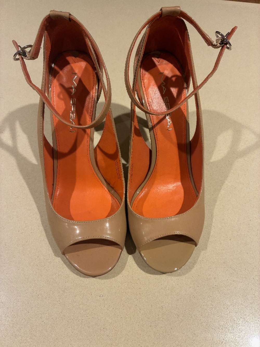 Via Spiga Nude Patent Leather Ankle Strap Heels Size 38 / 8